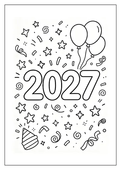 Big 2027 Numbers with Stars and Swirls coloring page