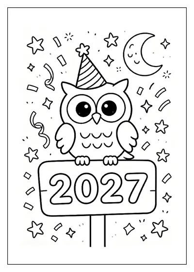 Owl Perched on a 2027 Sign coloring page