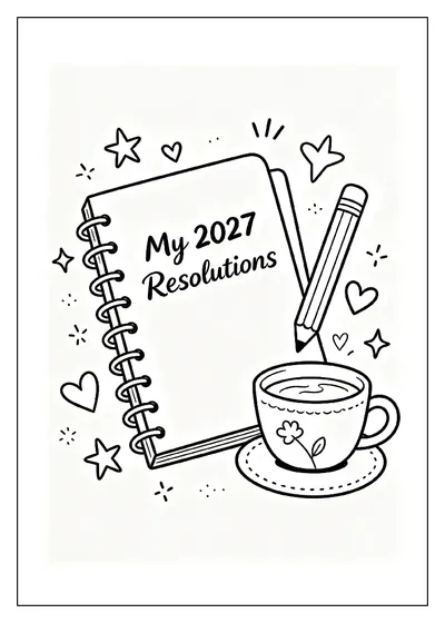 2027 Resolutions Notebook with Pencil coloring page