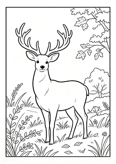 Deer Standing in an Autumn Meadow coloring page
