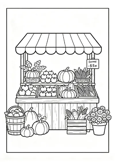 Fall Farmers Market Stand coloring page