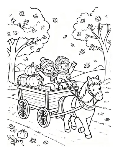 Hayride Wagon Full of Pumpkins coloring page