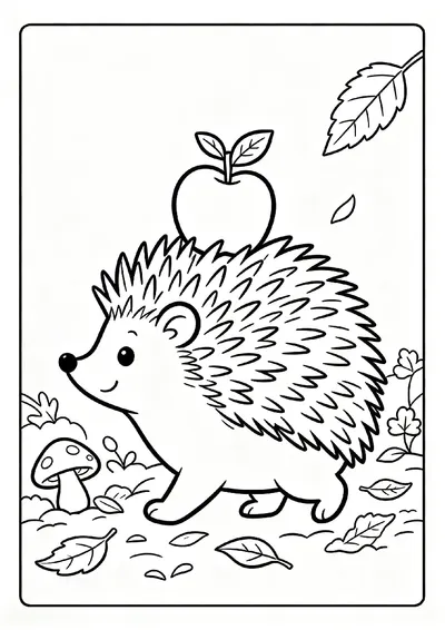 Hedgehog Carrying a Fall Apple coloring page