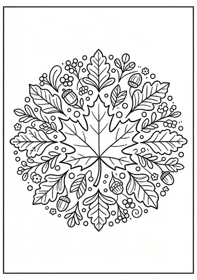 Autumn Leaf Mandala coloring page