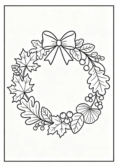 Autumn Leaf Wreath with Berries coloring page