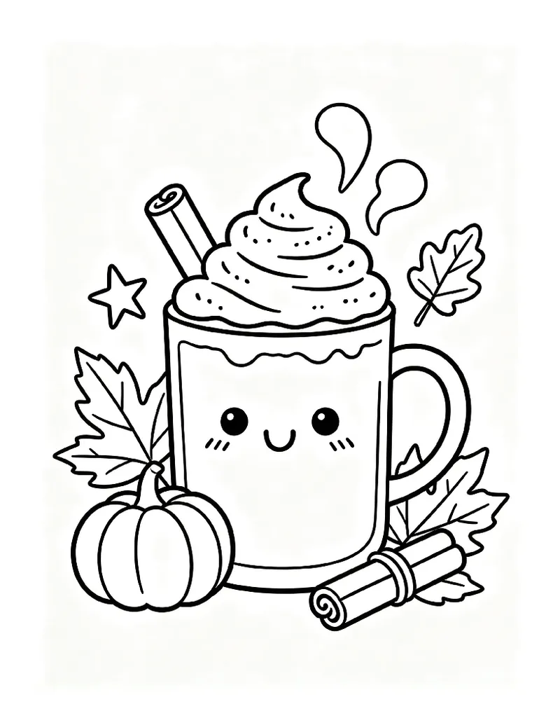 Pumpkin Spice Latte coloring page, black outline drawing ready to print