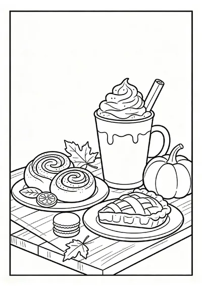 Pumpkin Spice Latte and Fall Pastries coloring page