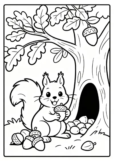 Squirrel Gathering Acorns coloring page