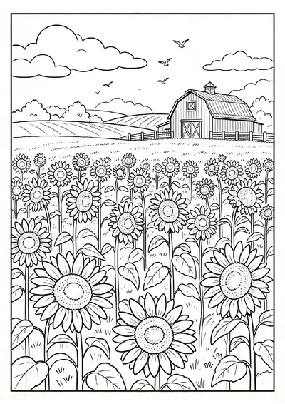 Sunflower Field in Late Harvest coloring page