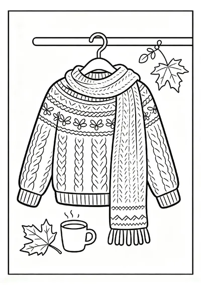 Fall Sweater Weather with Warm Scarf coloring page
