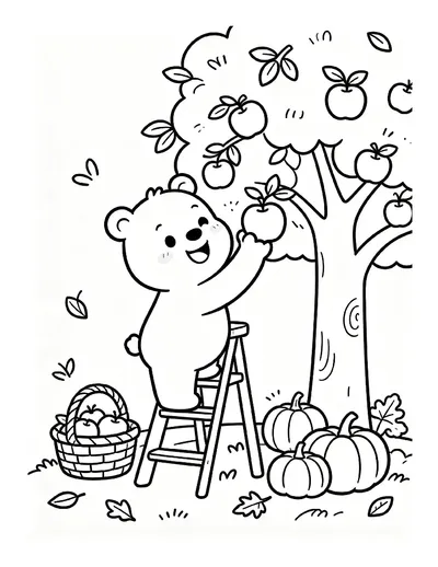 Bear Picking Apples From a Tree coloring page