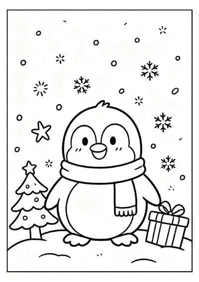 Cute Christmas Penguin online coloring canvas