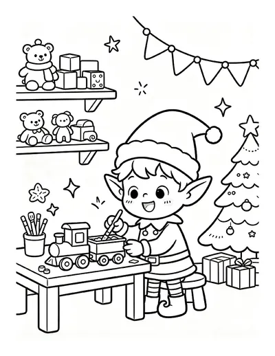 Christmas Elf Painting Toys in the Workshop online coloring canvas
