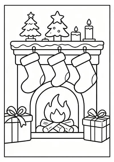 Fireplace With Christmas Stockings online coloring canvas