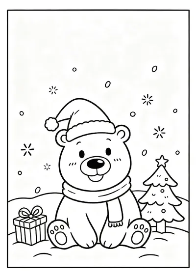 Friendly Christmas Polar Bear online coloring canvas