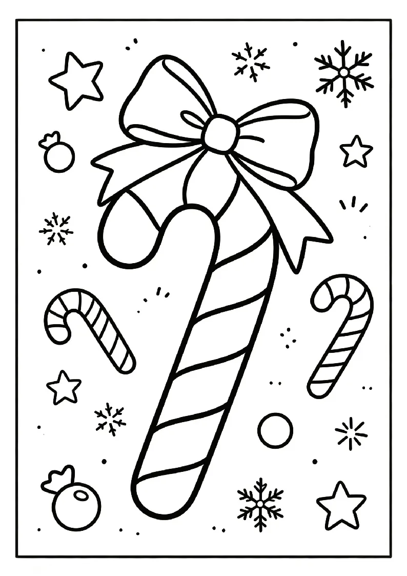 Giant Candy Cane coloring page, black outline drawing ready to print