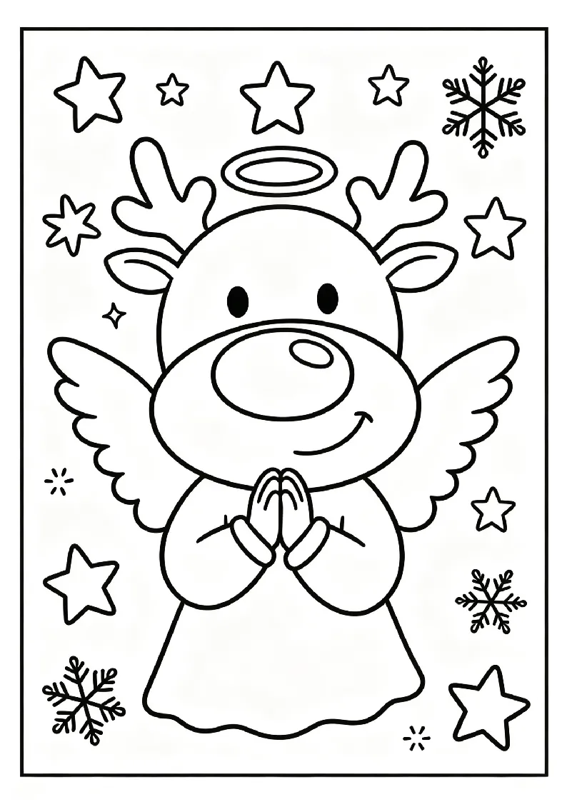 Little Christmas Angel coloring page, black outline drawing ready to print