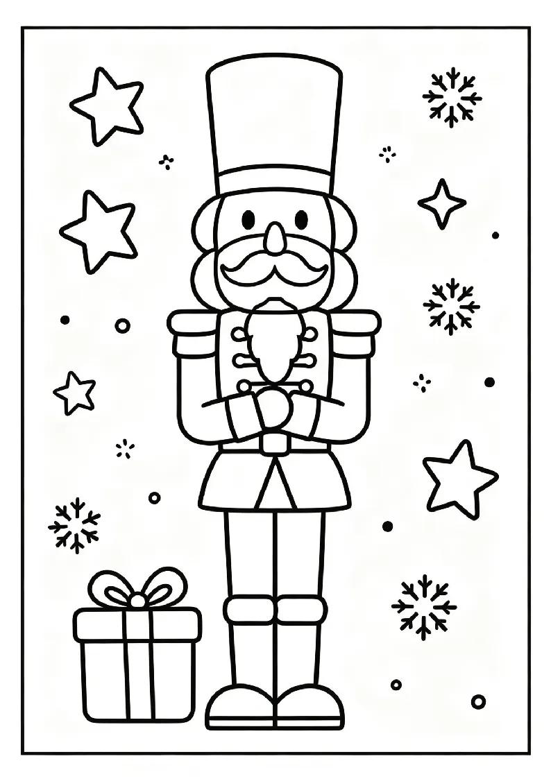 Nutcracker Soldier coloring page, black outline drawing ready to print