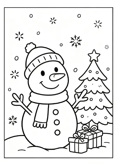 Snowman and a Little Christmas Tree online coloring canvas