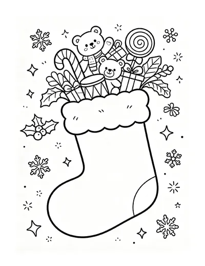 Overflowing Christmas Stocking With Candy and Toys online coloring canvas