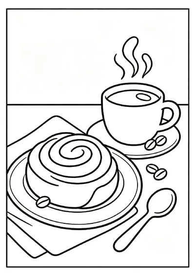 Cinnamon Roll and Morning Coffee coloring page