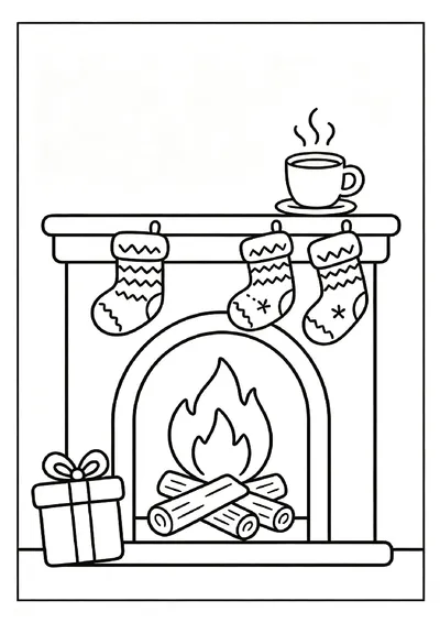 Crackling Fireplace With Hanging Patterned Socks coloring page