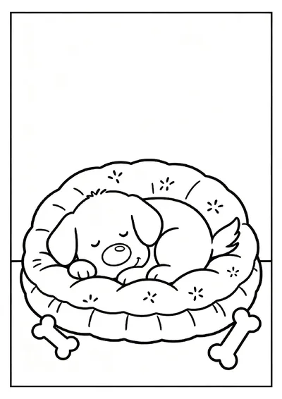Puppy Napping on a Fluffy Cushion coloring page