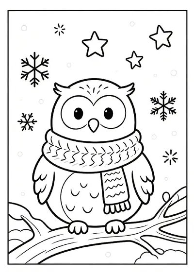 Snowy Owl Wrapped in a Cozy Scarf coloring page