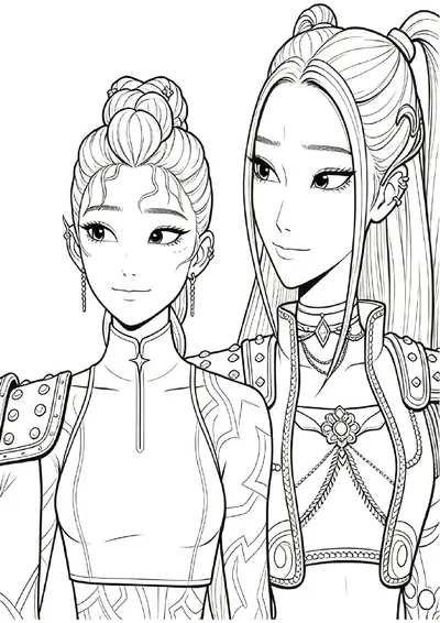 Elegant Idol Duo in Armor online coloring canvas