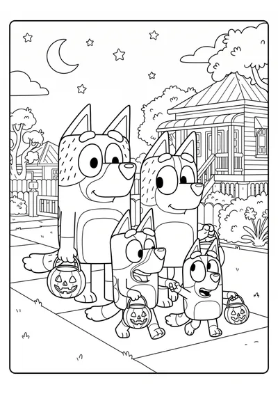 Family Halloween Night Walk Coloring Page coloring page