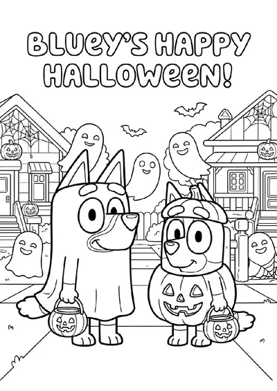 Ghost Costumes and Halloween Treats coloring page
