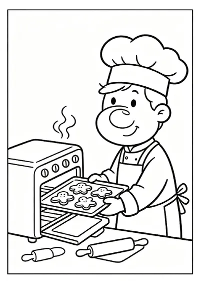 Baker Pulling Cookies From the Oven coloring page