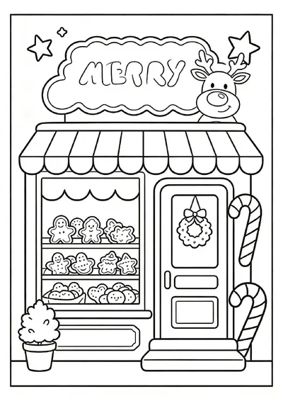 Gingerbread Bakery Shop Front online coloring canvas