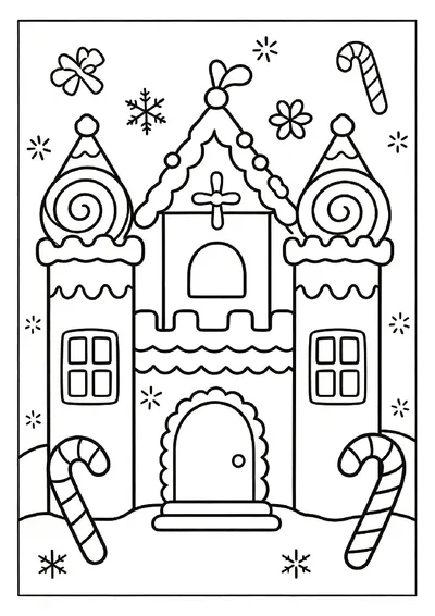 Gingerbread Castle With Lollipop Towers online coloring canvas