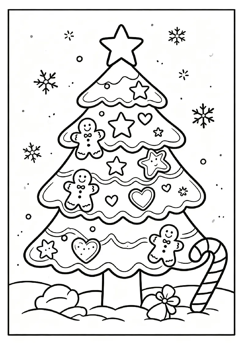 Little Gingerbread Cottage With a Smoking Chimney coloring page, black outline drawing ready to print