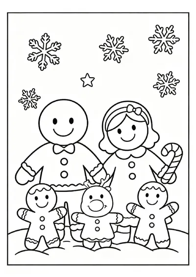 Gingerbread Family Holding Hands online coloring canvas