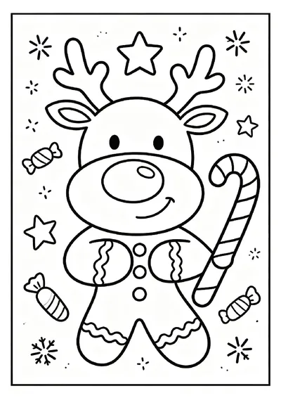 Gingerbread Man Holding a Candy Cane online coloring canvas