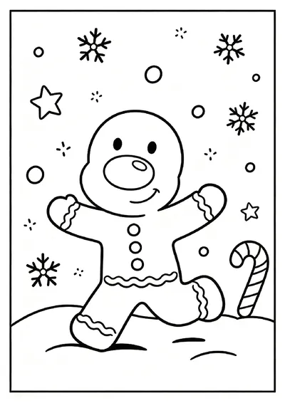 Gingerbread Man Running Through Snowflakes online coloring canvas