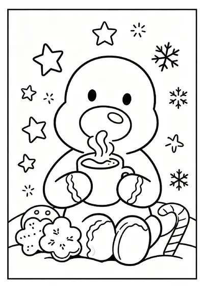 Gingerbread Man Sipping Cocoa coloring page