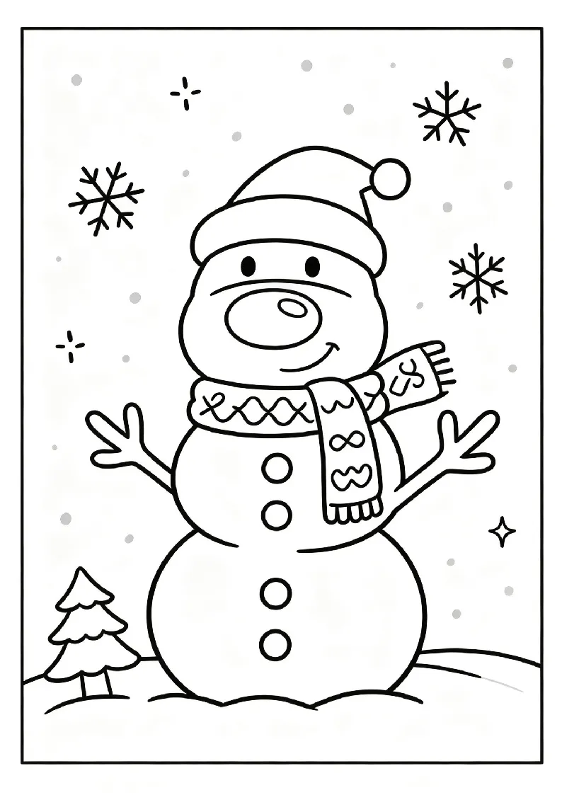Gingerbread Snowman With Peppermint Buttons coloring page, black outline drawing ready to print