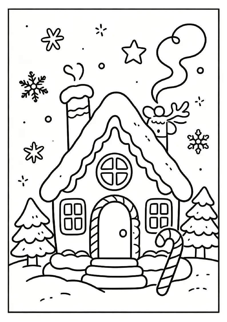Gingerbread Tree With Cookie Ornaments coloring page, black outline drawing ready to print