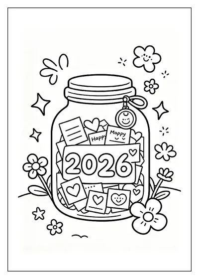 2026 Memory Jar Full of Happy Moments coloring page