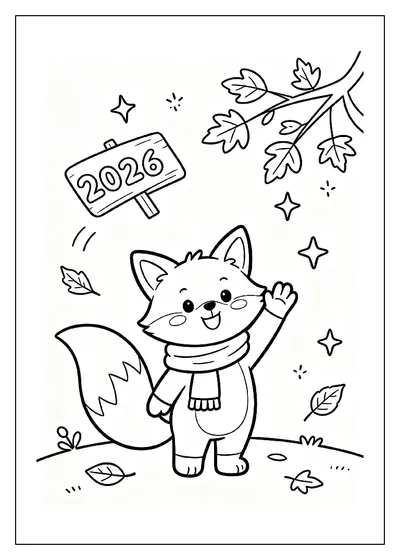 Fox Waving Farewell to 2026 coloring page