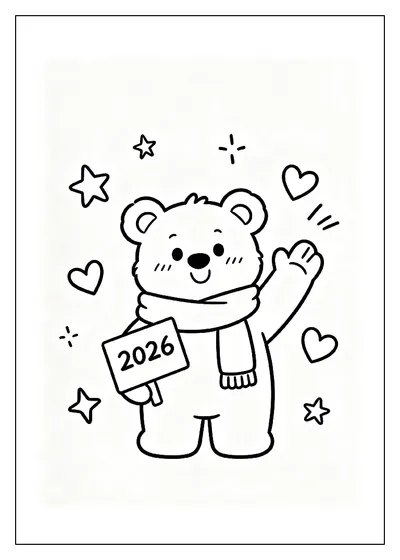 Old Year Teddy Bear Saying Goodbye coloring page