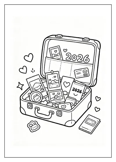 Goodbye 2026 Suitcase Packed with Memories coloring page
