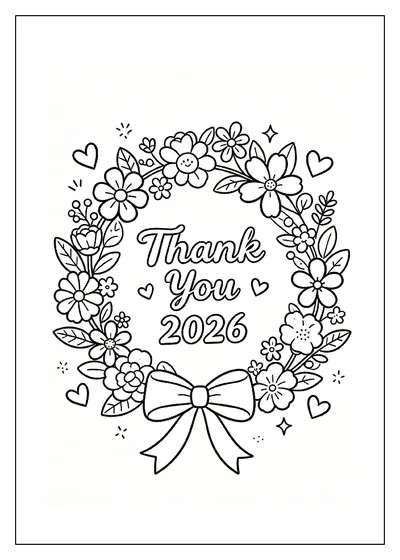 Thank You 2026 Gratitude Wreath coloring page