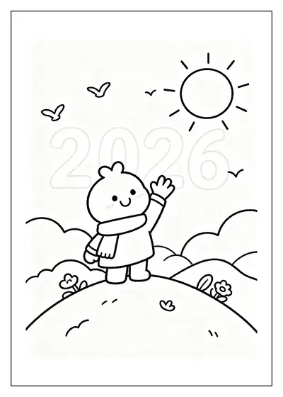 Waving Goodbye to 2026 at Sunset coloring page