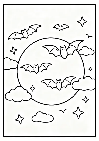 Bats Flying Across a Full Moon coloring page