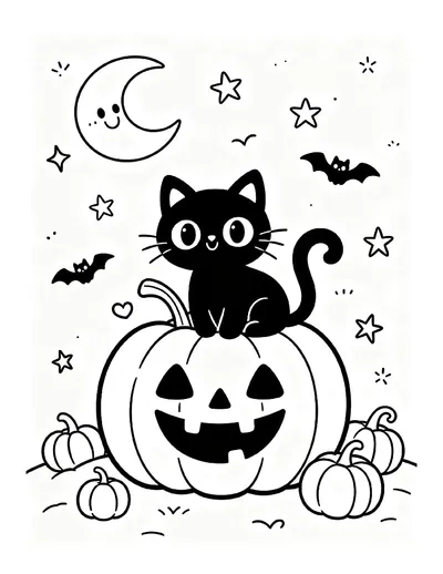 Black Cat Sitting on a Jack-o'-Lantern coloring page