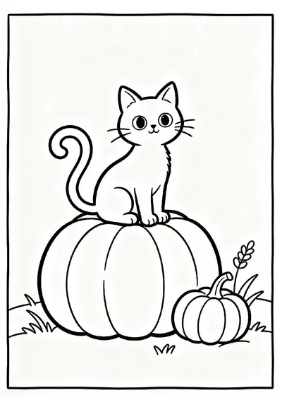 Black Cat Sitting on a Pumpkin coloring page